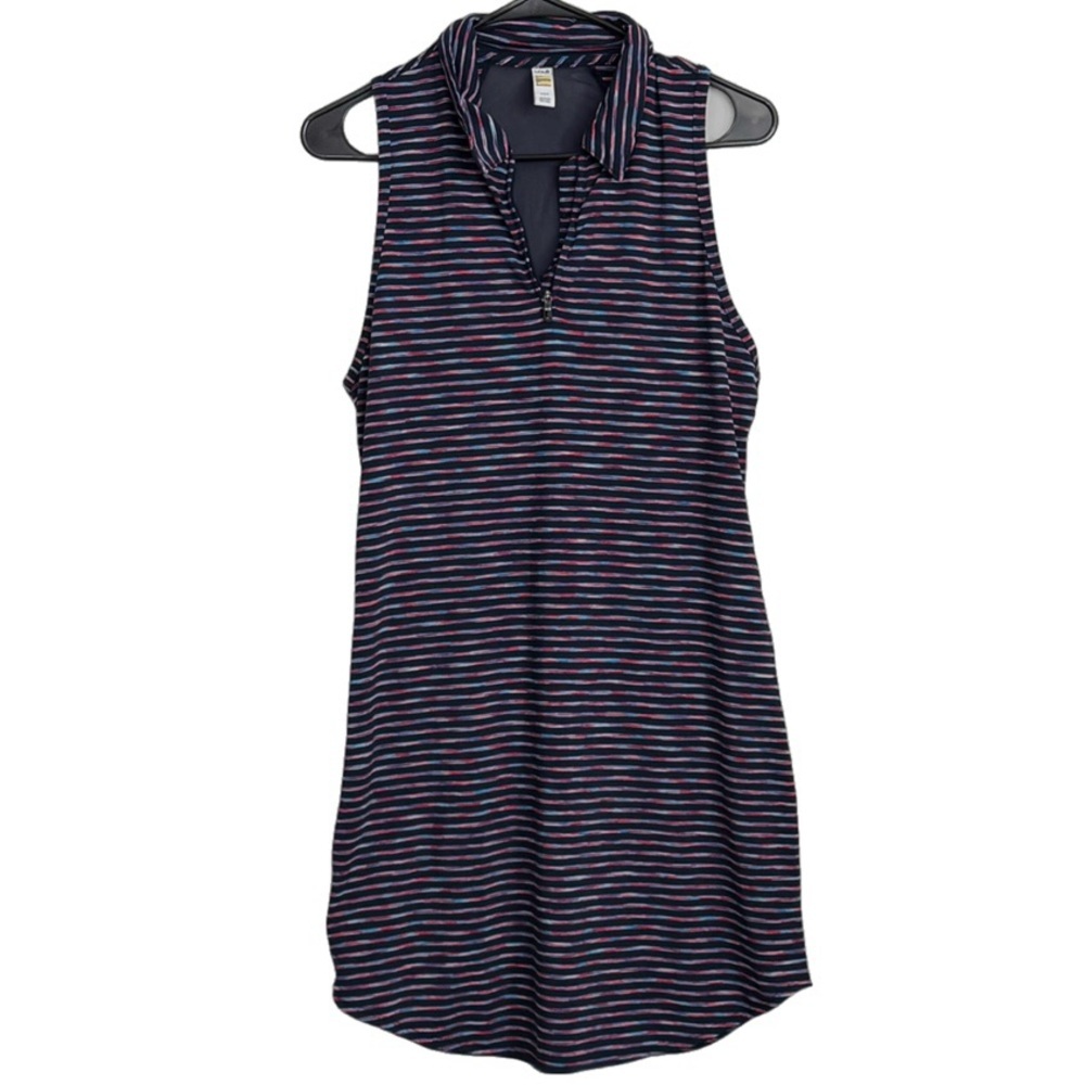 Lolë Step Up Polo Dress Sleeveless Striped Zip Pocket Golf Tennis Collared sz M